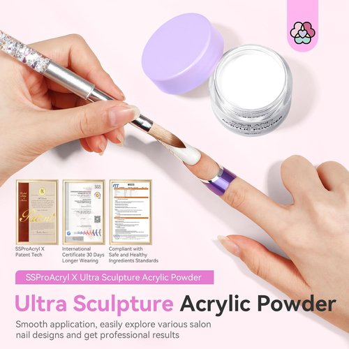 SAVILAND White Acrylic Nail Powder - Ultra-Smooth Blending for Extensions & Carving, Professional Quality