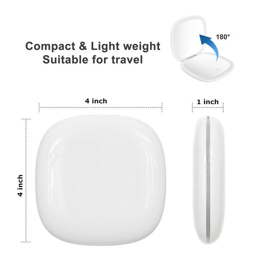 Mirrona Compact Mirror with LED Light, 1x/10x Magnifying Rechargeable Dimmable Pocket Makeup Mirror for Purse, Travel, 4inch