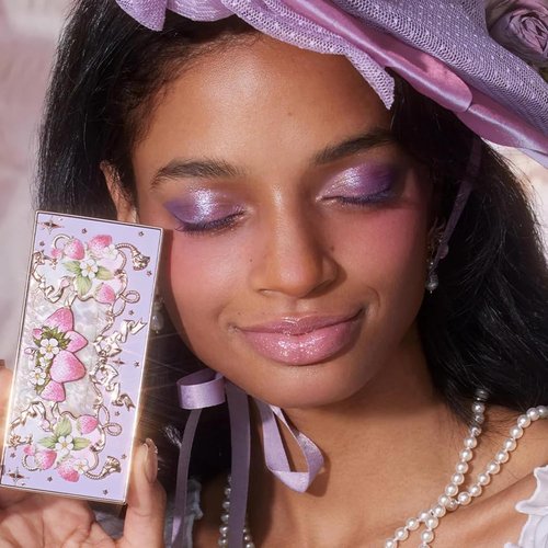 Flower Knows Violet Strawberry Rococo Eyeshadow Palette - Purple Pink Makeup with 3 Matte & 2 Shimmer Shades, 0.21 Oz