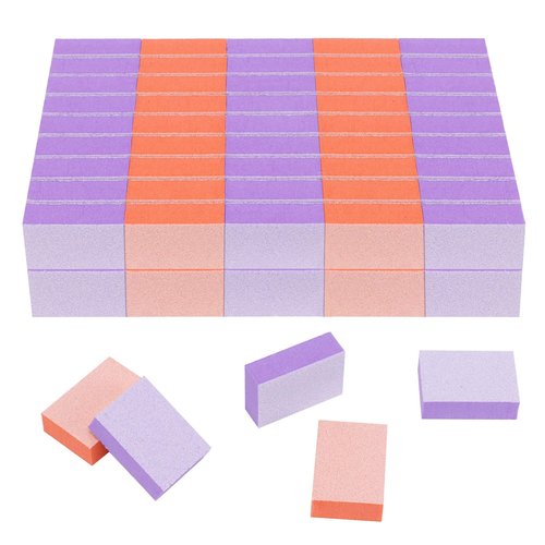 GazePlus 100 PCS Mini Nail Buffer Block, 2 Way Mini Buffers Coarse Grit 80/100, Small Buffing Block for Acrylic Nail Gel Polish Nails Pedicure & Manicure, Purple & Orange
