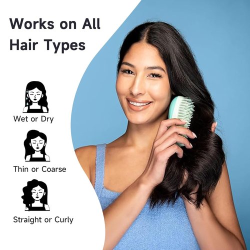 Skiennix Detangling Hair Brush - Gentle Hand Grip for All Hair Types | Wet or Dry Use (Aqua)