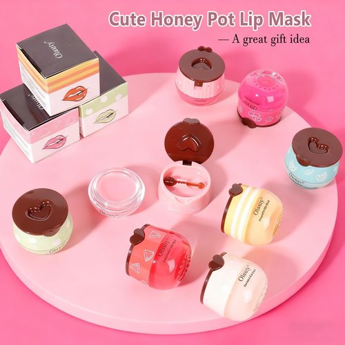 10 PCS Bee Lip Balm Honey Pot, Honey Lip Balm Bulk, Moisturising Sleep Lip Mask Overnight with Sticks, Reduce Lip Lines, Exfoliating Prevention Dry and Crack Lip Scrubs