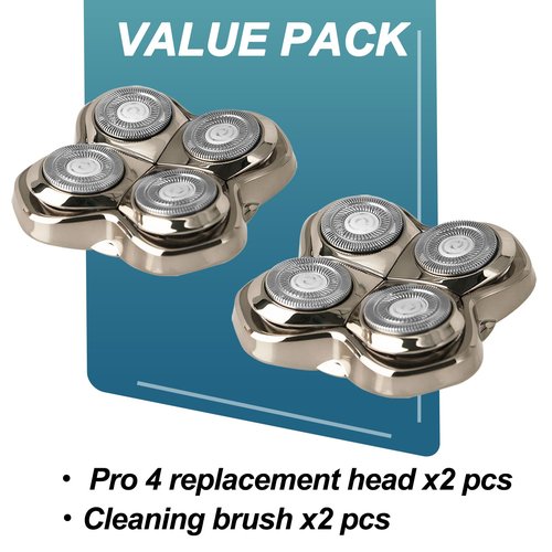OXSITO 2Pack Pro 4 Shaver Replacement Heads for Skulls Pitbulls Series Gold PRO, Silver PRO, Platinum PRO, Butterfly Kiss PRO Head Shavers, Floating 4 Heads for a Fast, Close and Smooth Shave.