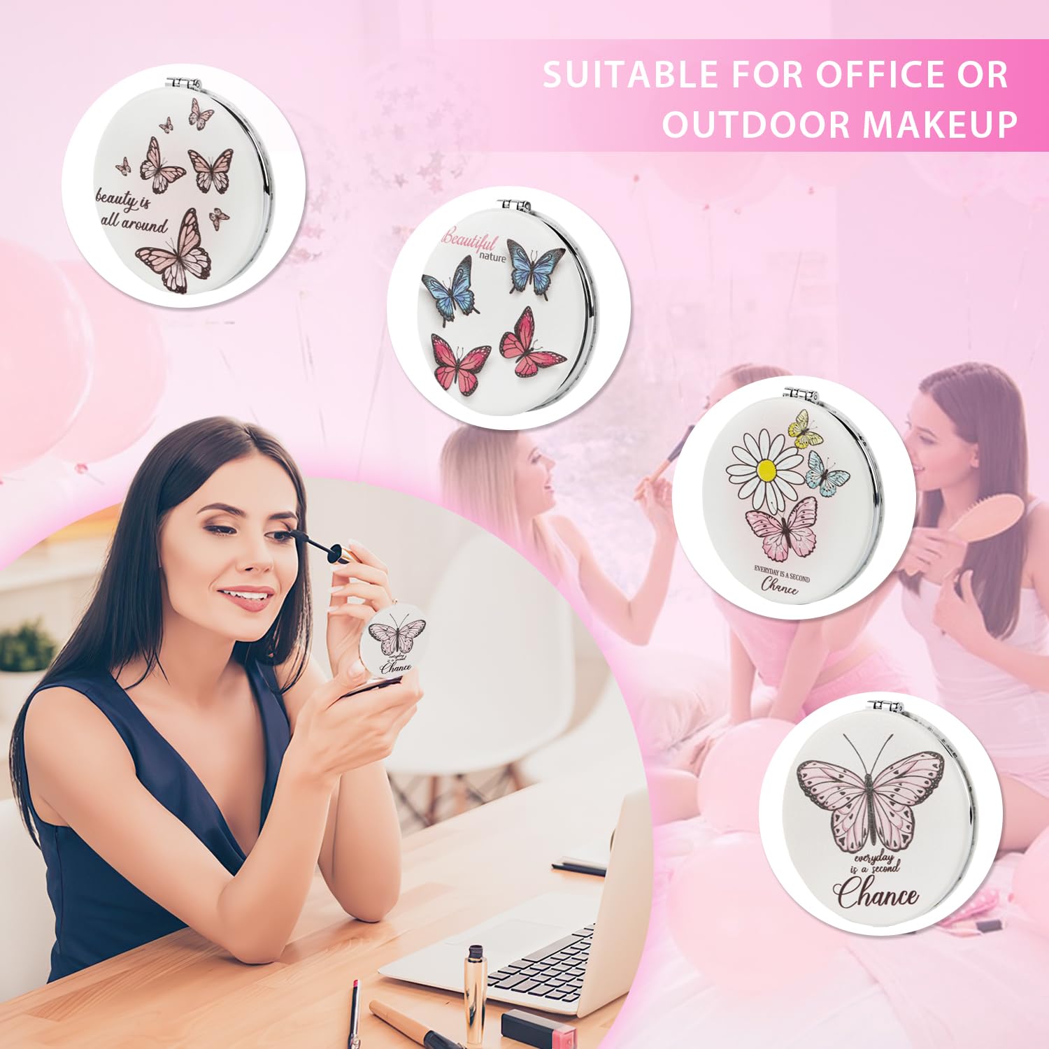 wxfdac 24Pcs Butterfly Compact Mirrors Bulk Wedding Party Favors for Guests, Inspirational Cute Portable Folding Makeup Mirrors Set, Return Gifts for Bachelorette Wedding Bridal Party Souvenir Gift