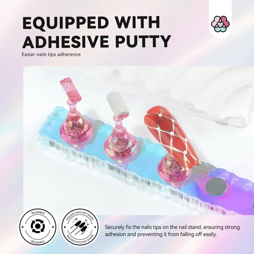 SAVILAND Nail Stand for Press ons:3 Set Strong Magnetic Aurora With Nail Stand 40 Pcs Reusable Sticky Putty Nail Holder For Painting Nails For Nail Practice Acrylic Nail Holder Home Beginner Supplies