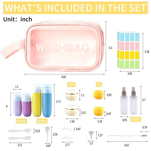 NAICHA Travel Cosmetic Case Toiletry Bag with Zipper Refillable Silicone Kit Toiletry Bottles、Squeeze Toiletry Bottles Leakproof Accessories for Toiletries Shampoo Lotion Body Wash (BPA Free)