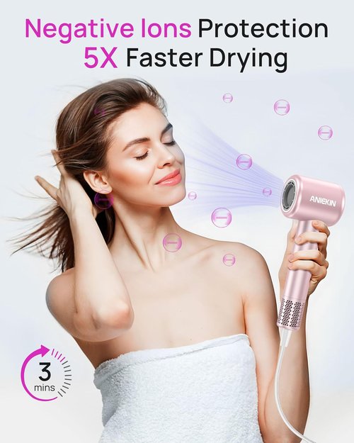 Skiennix High-Speed Ionic Hair Dryer - Low Noise, Compact Design with Magnetic Diffuser for Curly Hair