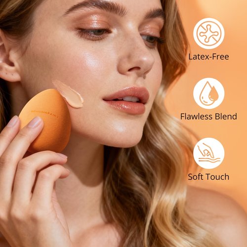 MusingFairy Makeup Blending Sponge with Travel-Friendly Acrylic Holder,Latex-Free Beauty Blender for Flawless Matte Finish, Easy to Clean,Orange 1 Pack