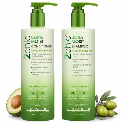 Giovanni 2Chic Ultra-Moist Shampoo & Conditioner Set - Nourishing Avocado & Olive Oil, Sulfate-Free - 24 Fl Oz (Set of 2)
