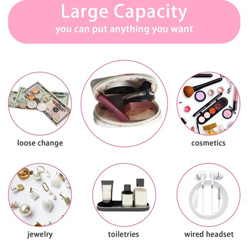 Tmtains Small Quilted Cotton Makeup Bag for Purse Mini Cosmetic Period Bag for Women Cute Pink Bow Makeup Sanitary Pouch Portable Travel Toiletry Bags with Zipper Valentine Birthday Gifts