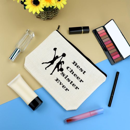 Cheer Gifts Cheer Sister Makeup Bag Gifts for Girls Women Cheerleader Gifts Cheer Team Gift Cheer Friends Friendship Gift Cheerleading Gift Travel Cosmetics Bag Birthday Christmas Graduation Gifts