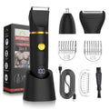 Qreeyx Manscape Body Trimmer for Men, 3 in 1 Men's Grooming Kit with Pubic/Nose Hair Trimmer & Ball Shaver for Nose/Balls/Groin/Legs/Chest Hair Removal, LED Display, IPX6 Waterproof, Gifts for Him Dad