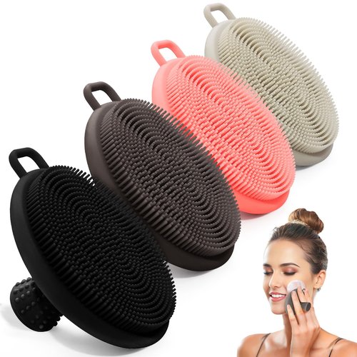 GEENOA Silicone Face Scrubber 4PCS, Manual Face Scrubber Exfoliator with Soft Bristles and Non-Slip Handle, Gentle Facial Scrubber Face Brush for Super Lathering & Deep Cleansing(4Colors)