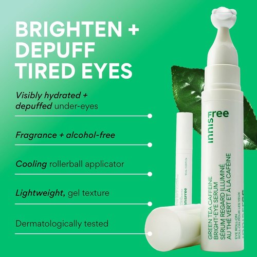 Innisfree Green Tea Eye Serum - Caffeine Depuffing & Hydrating Roll-On with Niacinamide