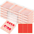 Landhoow 15 Pcs Press on Nail Storage Box with Adhesive Double Sided Tape Acrylic Artificial False Nail Packaging Display Case Organizer for Home Business Salon Supplies (Pink)