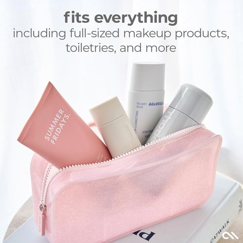 Case-Mate Jelly Makeup Bag - Waterproof Travel Cosmetic Organizer - Small Ballet Pink Zipper Pouch for Essentials