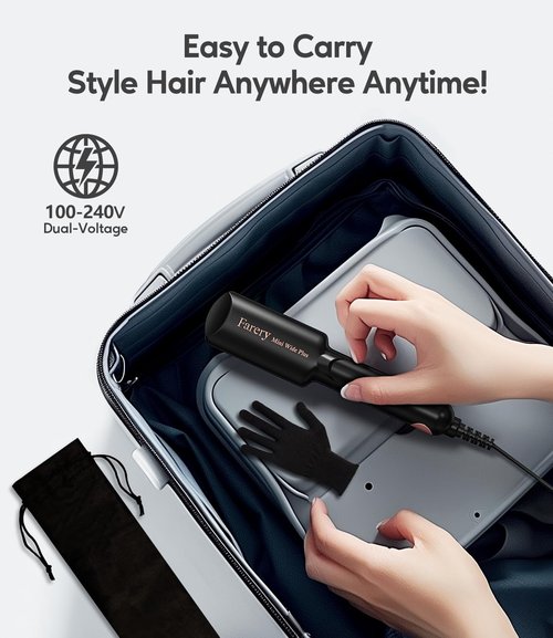 FARERY Portable Hair Straightener - 1.5 Inch Mini Flat Iron with Ceramic Plates & Travel Bag