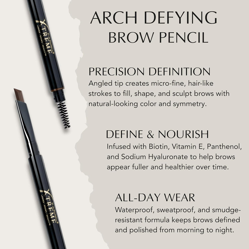 Xtreme Lashes Arch Defining Brow Pencil - Medium Brown, Waterproof & Smudge-Proof, Vegan Formula