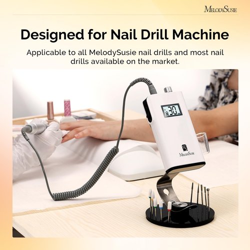 MelodySusie Clip-On Nail Drill Holder with 10 Drill Bits Holes,Acrylic Base Stand for All Clip-On Electric Nail File,Especially for SC300F,SC320H,SC320F,SC320D,SC330G,SM330G,SC320C,MM400D,MB420G