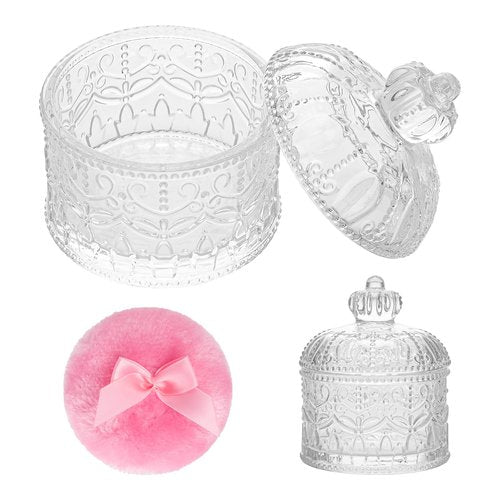 2 Pcs Large Body Powder Puff and Container, Powder Container with Puff, Dusting Powder Puff Crystal Case, Body Powder for Women Soft Washable Reusable Velour Face Body Glitter Wet Dry Makeup(Crown)