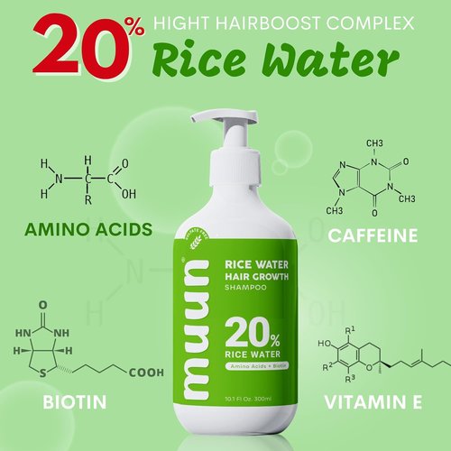 Muun Rice Water Shampoo & Conditioner Set - Hair Growth & Regrowth Formula with Biotin, Keratin & Caffeine | For Men & Women