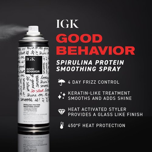 IGK Good Behavior Spirulina Protein Smoothing Spray - Frizz Control & Heat Protectant | Vegan, 2.4 Oz