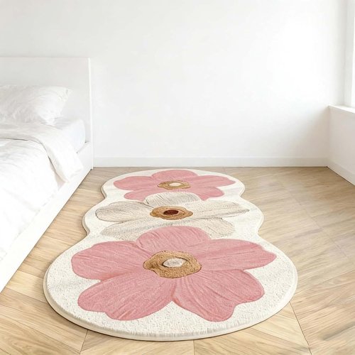 Regine Switzerland Spring Floral Pattern Bedroom Rug - Soft Non-Slip Washable 47.2" x 15.7" Pink Floor Mat