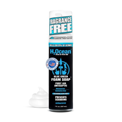 H2Ocean Blue Green Foam Soap - Tattoo Aftercare Cleanser, Antibacterial, Unscented, with Aloe Vera, Moisturizing Care, Safe for All Skin Types, No Harsh Chemicals, Fragrance Free - 7 oz
