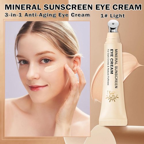 Skiennix Mineral Sunscreen Eye Cream - 3-in-1 Under Eye Treatment for Puffiness & Dark Circles | SPF 35 (Light)