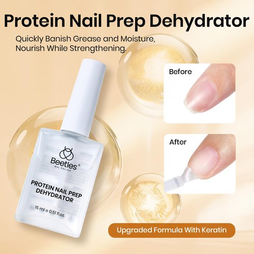 Beetles 6 Pcs 15ml Glossy & Matte Gel Top and Base Coat Set with Protein Nail Prep Dehydrator and Primer Acid-Free & Hema-Free Dehydrate Bond Primer t for Acrylic & Gel Nail Polish Gifts
