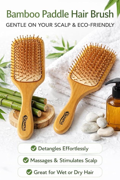 Biovexa Bamboo Hair Brush - Eco-Friendly Design for Smooth, Tangle-Free Hair