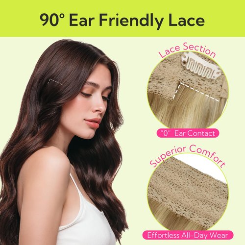 HOTBANANA Wire Hair Extensions, 14 Inch 75g Ash Tone Light Blonde Highlighted Golden Blonde, Transparent Fish Line Wire Extensions for Women