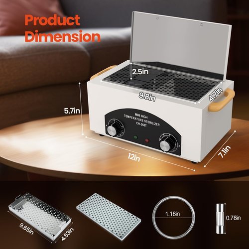 High Temperature Metal Tool Cleaner Machine, 2L Dry Heat Cleaning Box with Temperature & Time Setting, Cleaning Cabinet with Handle, for Beauty Salon, Barber Shop, Lab, Dental, Home, Restaurant, White
