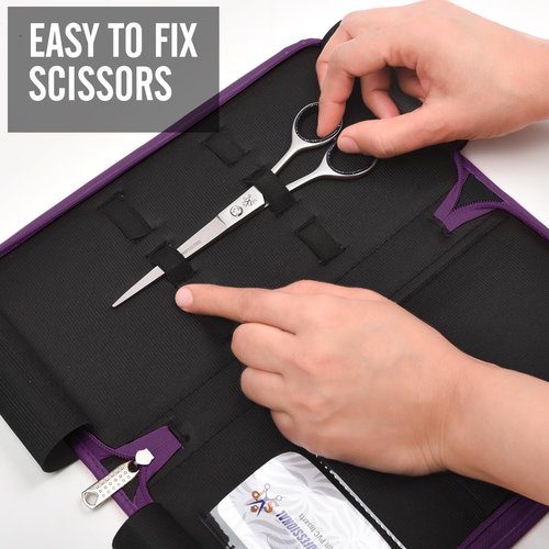 Shears Professional Leather 5 Scissor & Shear Storage Case for Hairstylist - Hairdresser -Scissor Holder Perfect for home-saloon use (Purple)