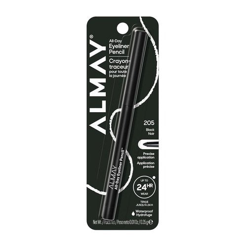 Almay All-Day Eyeliner Pencil - Hypoallergenic, Long-Wearing & Water Resistant, 205 Black, 0.01 oz