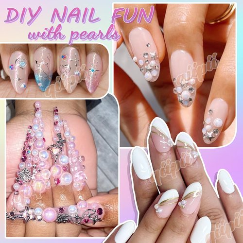 qiipii 2Bags 90g DIY Bundles Pack, 1 Half Round Pearls+1 Resin Rhinestones for Bedazzling Crafting 3-10mm Mix Light Pink Purpe Blue Colorful Gems Diamonds for Face Eyes Makeup Tumblers Bottles Shoes