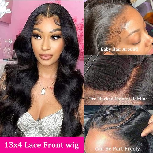 Lace Front Wigs Human Hair 13x4 HD Transparent Pre Plucked with Baby Hair Bleached Knots 150 Density Glueless Human Hair Wigs for Black Women 1B# Natural Color 20 inch