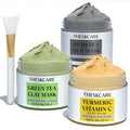 THESKCARE 3 PCS Clay Mask Set, Turmeric Vitamin C Clay Mask, Dead Sea Mud Mask, Green Tea Mask, Facial Mask for Oil Control, Deep Cleaning, and Radiant Skin, 240g, 2.82 OZ each