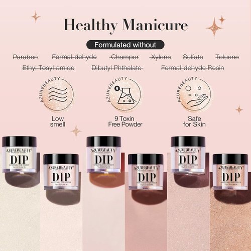 AZUREBEAUTY Dip Powder Nail Set - 6 Shimmery Light Pink & Champagne Colors | DIY French Manicure Kit