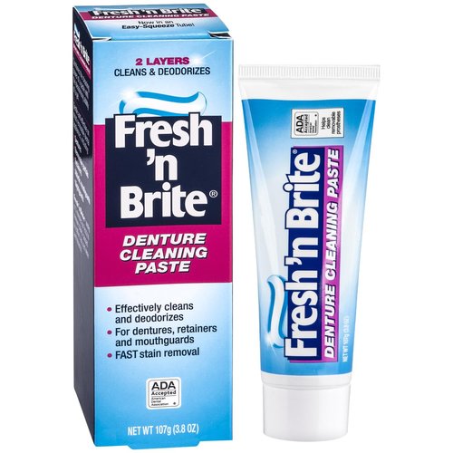 Fresh 'n Brite Denture Cleaning Paste For Dentures, Removable Partial Dentures, Retainers, Mouthguards, Nightguards, Fast Stain Removal, pack of 3, 3.8 oz Tubes