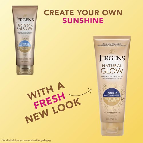 Jergens Natural Glow Firming Self Tanner Body Lotion - Sunless Tanning Moisturizer for Fair to Medium Skin Tone | 7.5 Fl Oz