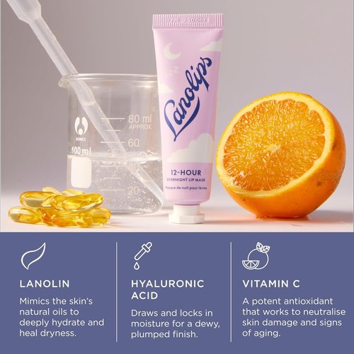 Lanolips 12 Hour Overnight Lip Mask - Hydrating Lip Balm with Hyaluronic Acid & Vitamin C - Restore & Soften While You Sleep - 0.52 oz / 15 g