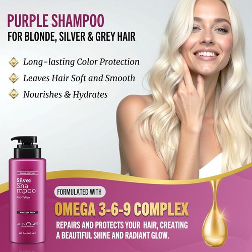 Jenoris Silver Purple Shampoo - Neutralizes Yellow & Brassy Tones for Blonde, Silver & Gray Hair | 16.9 Fl Oz