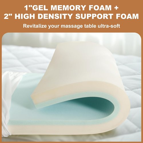 Skiennix Gel Memory Foam Lash Bed Topper Set - Waterproof Fluffy Pillow Cover | 3.2 Inch Spa Massage Table Topper & Face Rest Cover