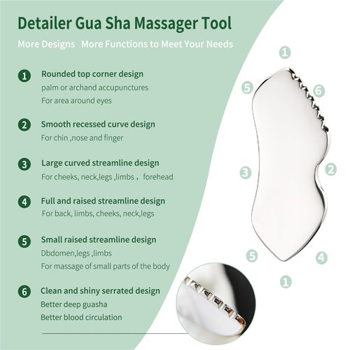 LeMeeOly 2Pcs Gua Sha Facial Tools Stainless Steel, Detailer GuaSha Set for Face Neck, Natural Skin Care Metal Gua Sha Lymphatic Drainage Face Massage Tool, Gift for Women