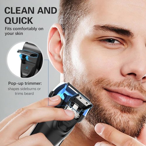MENLITE Electric Shaver for Men,3 Floating Blade Beard Trimmers,Waterproof Foil Shaver,Cordless Rechargeable with Pop Up Sideburns Trimmer,Portable Men’s Travel Facial Hair Groomer