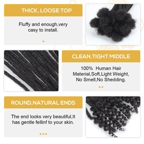 Pouweney 12 inch 30 Strands Loc Extensions Human Hair Curly Ends 0.4cm Width Dreadlock Extensions， 100% Permanent Human Hair Loc Extension with Curly Ends Natural Black Curly Locs
