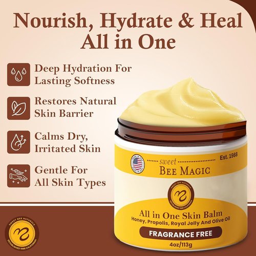 Sweet Bee Magic Organic Honey Bee Balm for Face, Skin & Body - All in One Honey Balm - Beeswax Body Moisturizer - All Natural Aid - 1 jar (4oz)