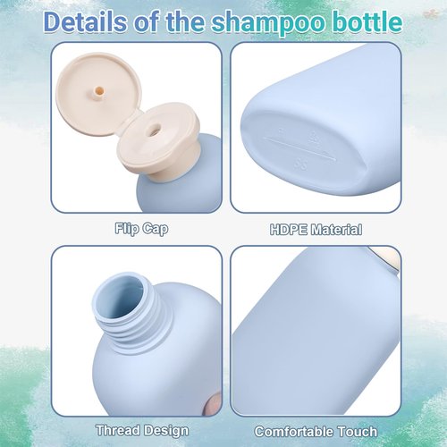 UMETASS 8.8 oz Plastic Travel Shampoo Bottles, Empty Plastic Squeeze Bottles with Flip Cap for Toiletries, Leakage-proof Travel Shampoo and Conditioner Bottles