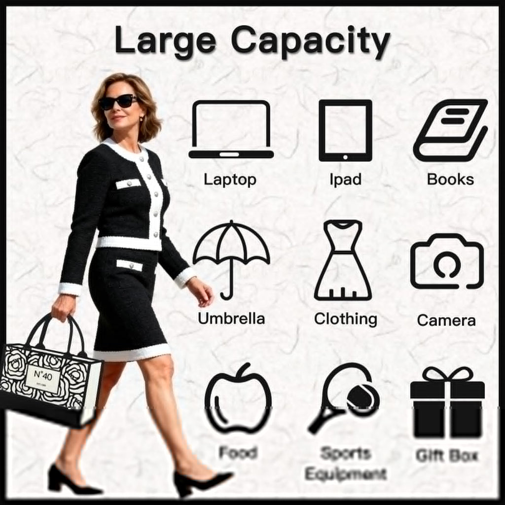 Vintacicle 40th Birthday Gifts for Women Her - Elegant Floral Canvas Tote Bag with Stylish Makeup Bag (40th)